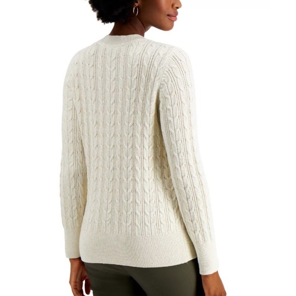 EUC Charter Club Small Sparkly Cream Cable Knit Sweater - Picture 3 of 13